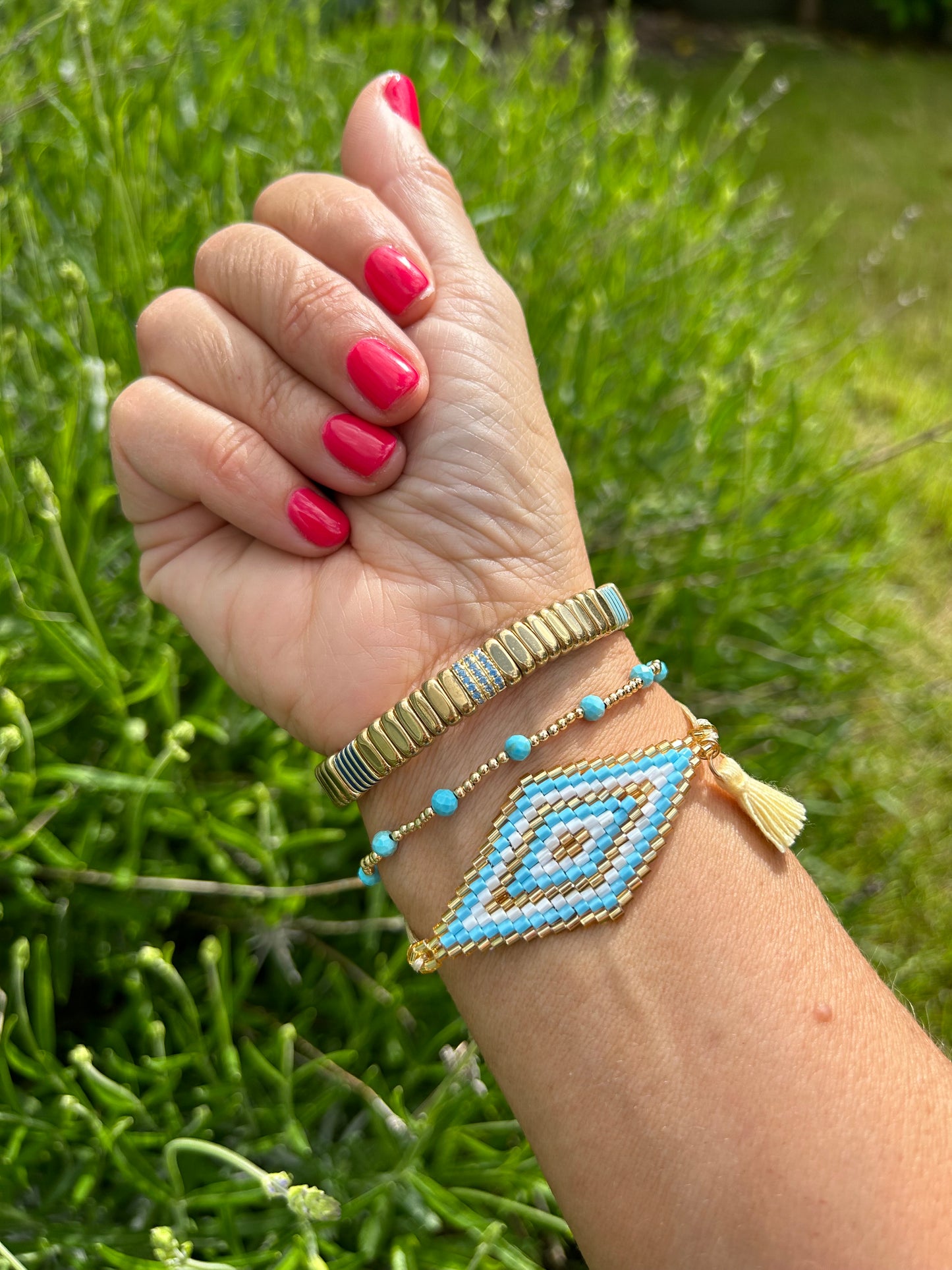 Diamond Miyuki Bead Bracelet | Turquoise & Gold