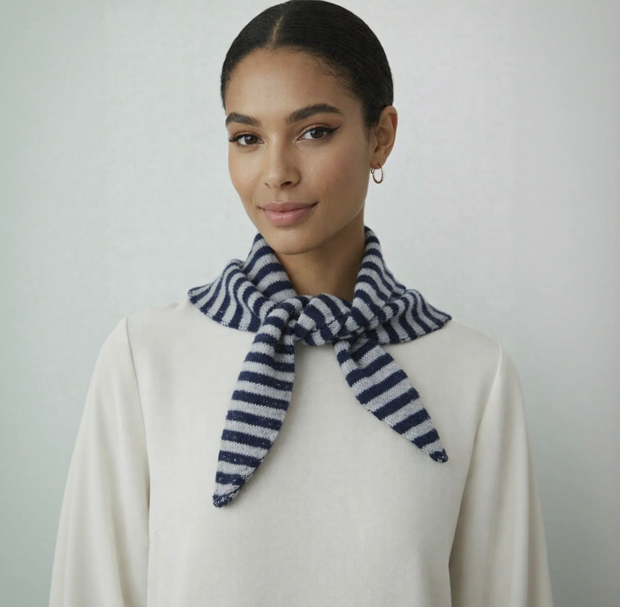 Striped Triangular Neck Scarf | Black
