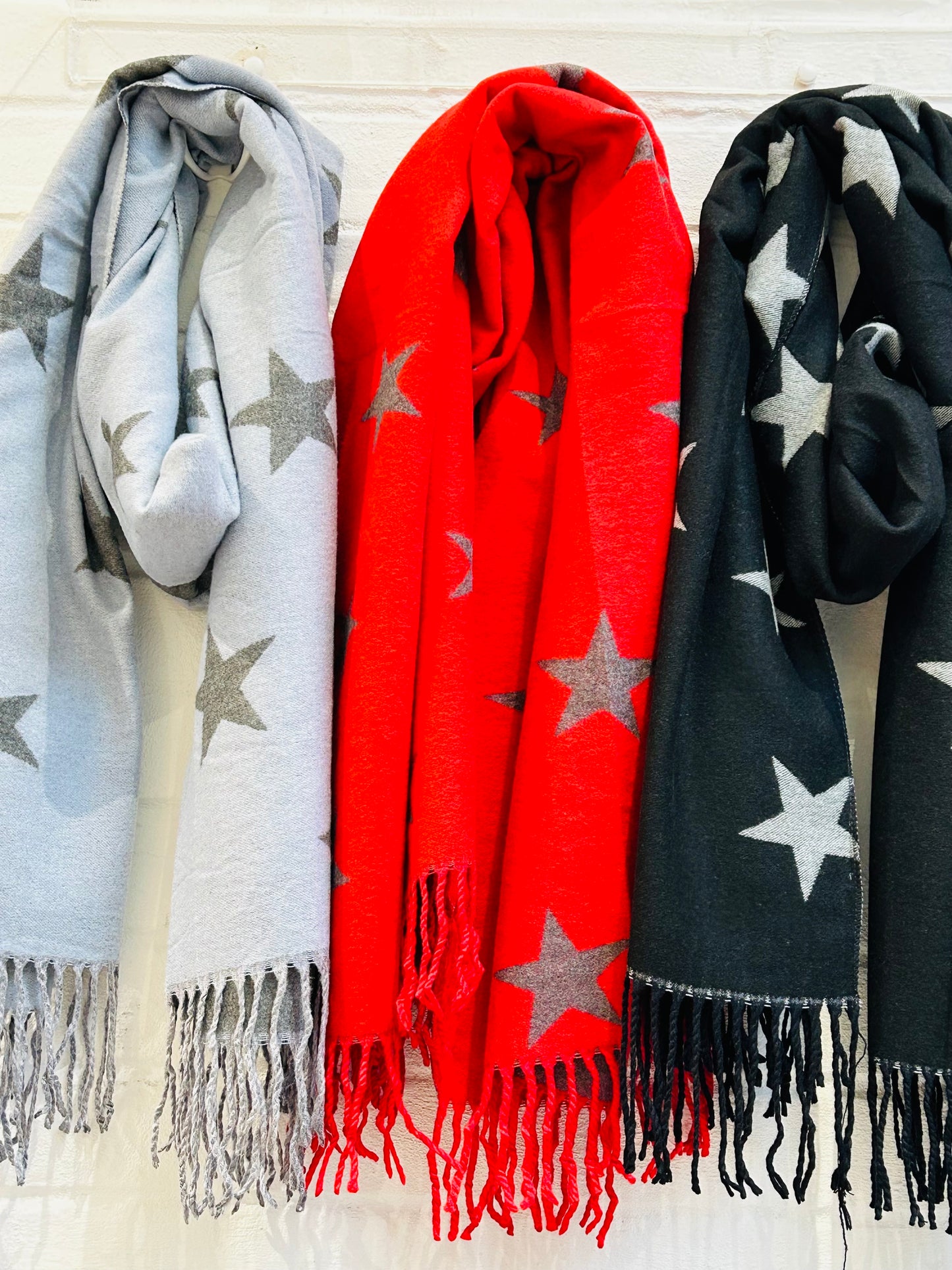 Star Cashmere Blend Reversible Scarf | Red & Grey