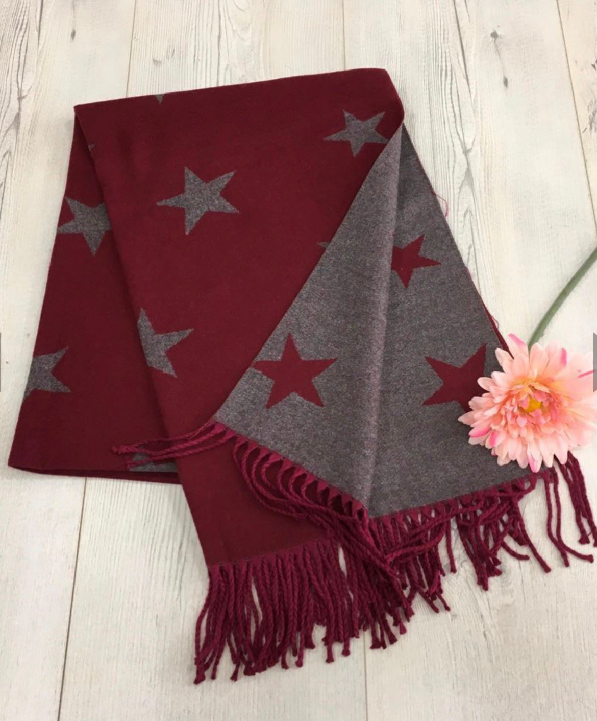 Star Cashmere Blend Reversible Scarf | Burgundy & Grey