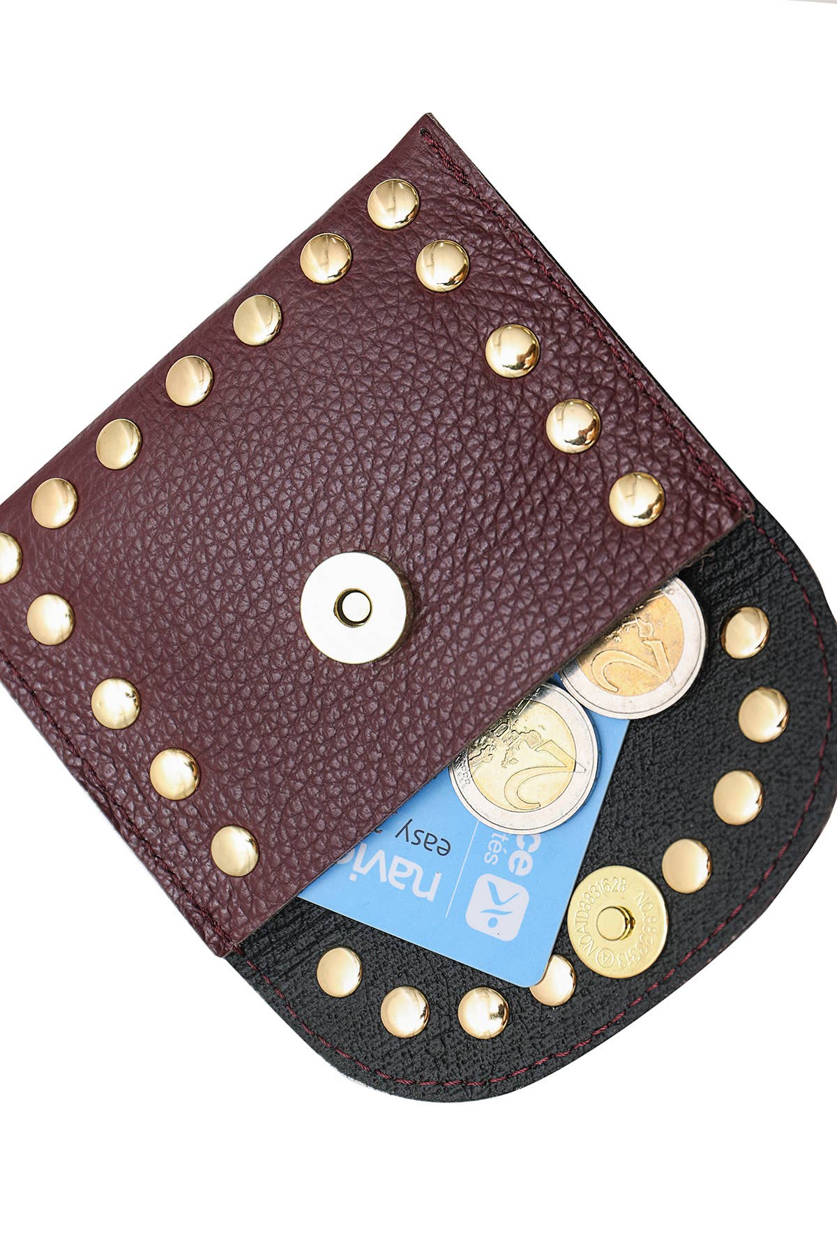 Studded Leather Purse | Burgundy
