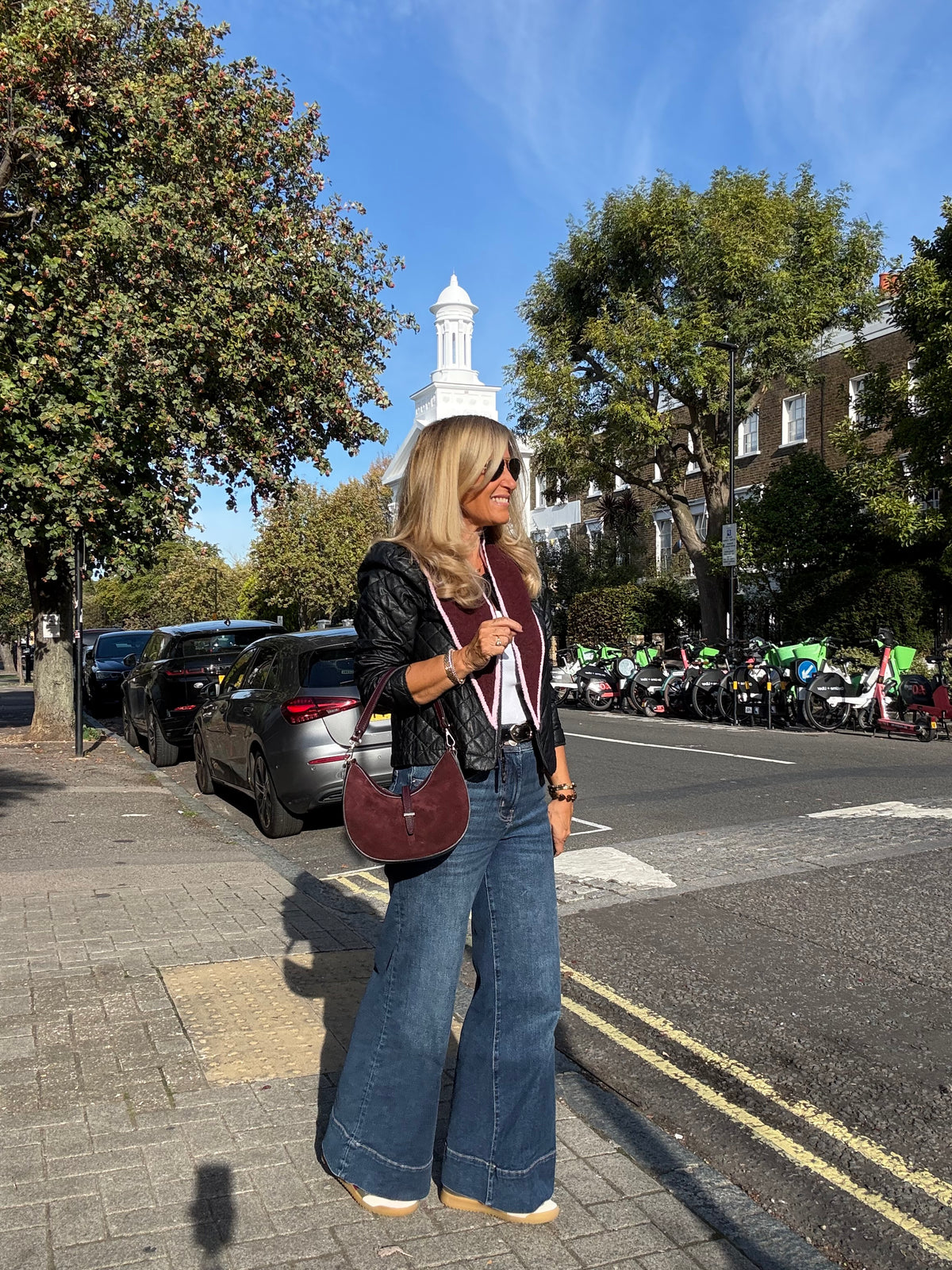 Suede & Leather Crescent Shoulder/Crossbody Bag | Burgundy