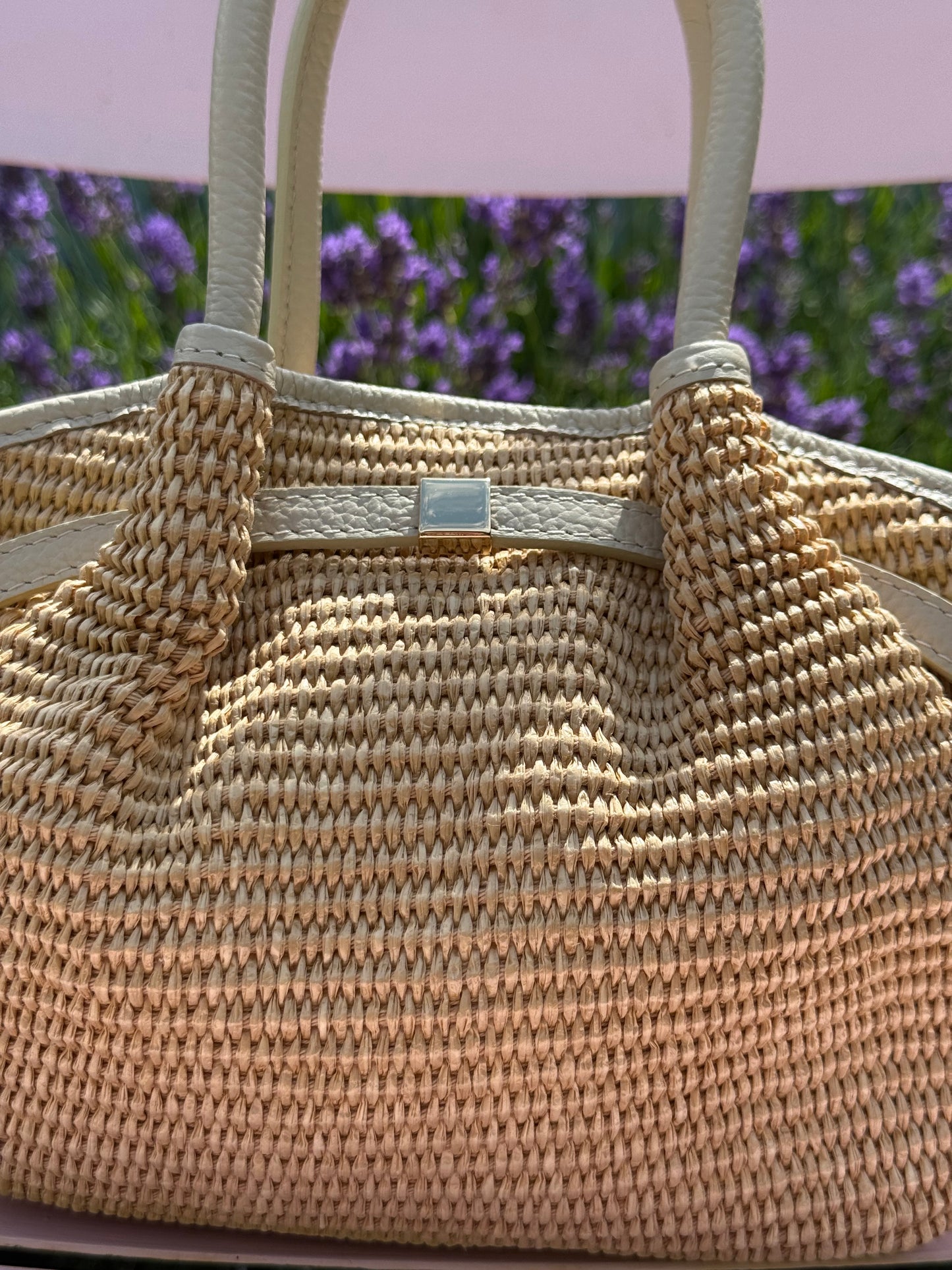 The Positano Raffia & Leather Tote Bag | Cream