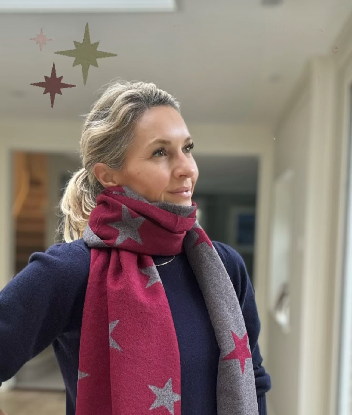 Star Cashmere Blend Reversible Scarf | Burgundy & Grey