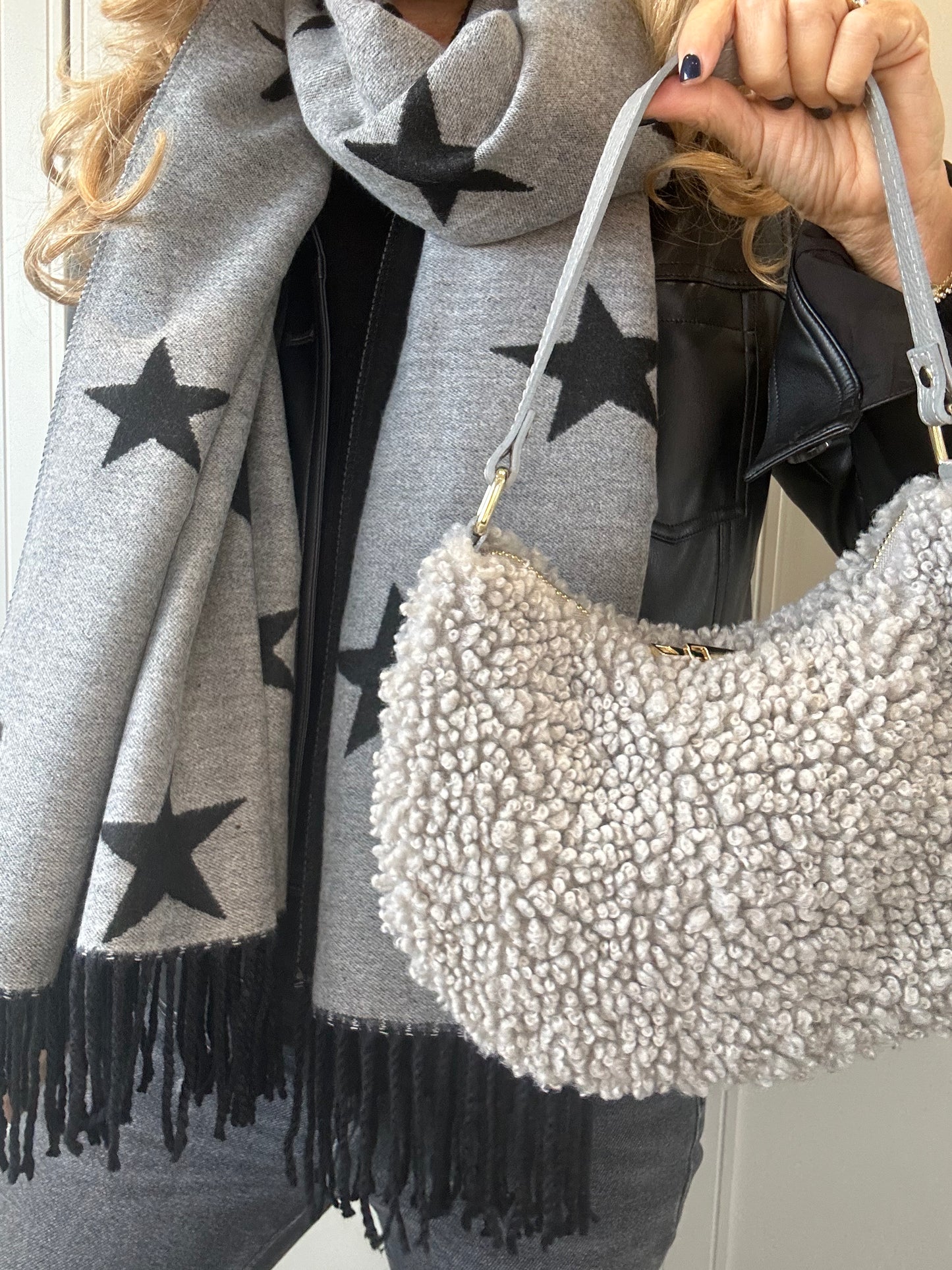 Teddy Shearling & Leather Bag | Grey