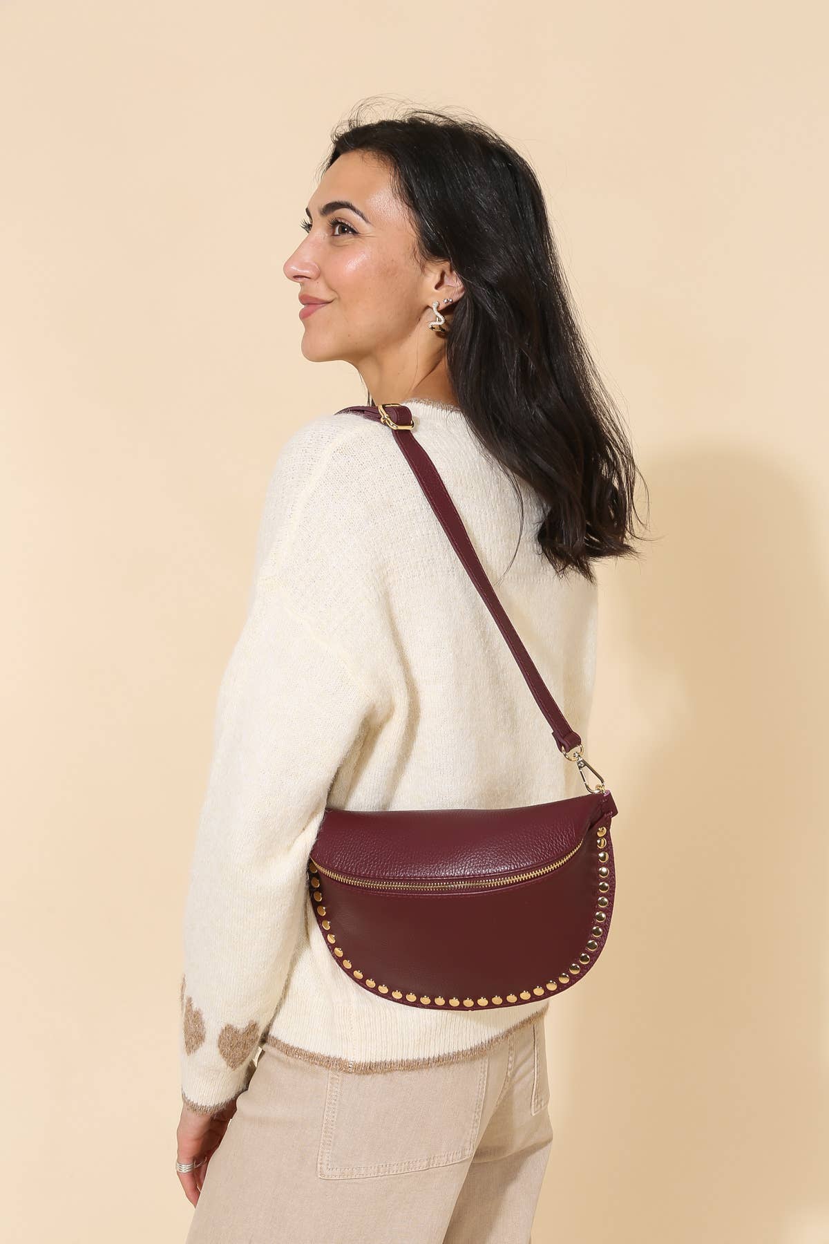 Harley Studded Leather Sling Bag | Burgundy