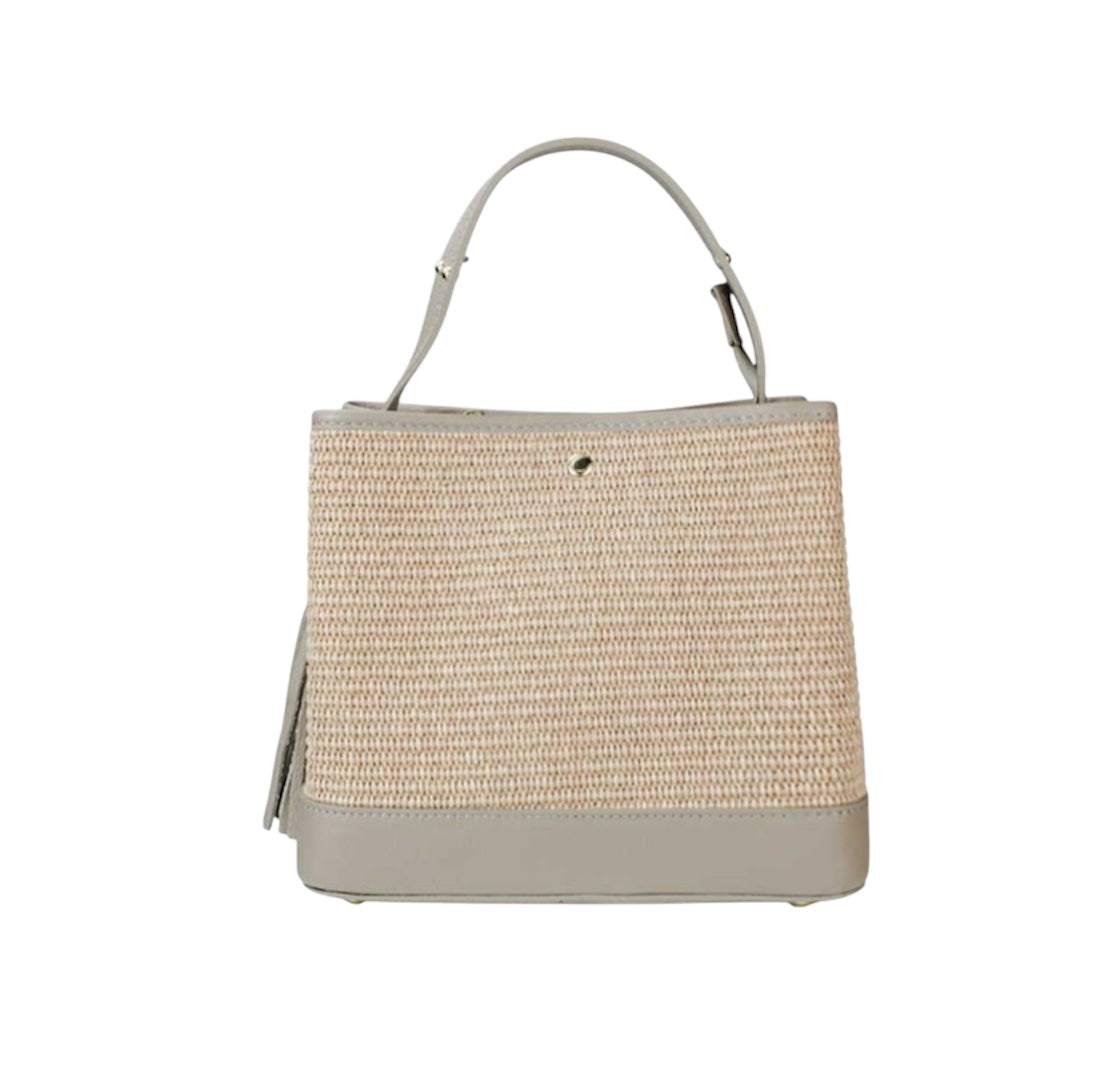 PRE ORDER Bologna Woven Raffia & Leather Tote Bag | Taupe