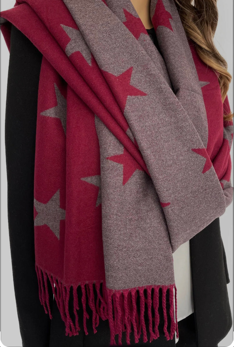 Star Cashmere Blend Reversible Scarf | Burgundy & Grey