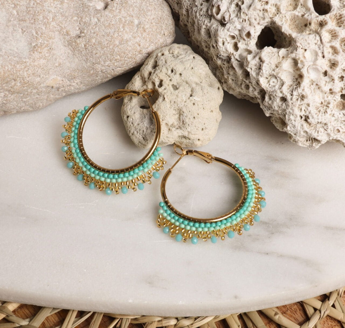 Summer Miyuki Bead Hoop Earrings | Turquoise