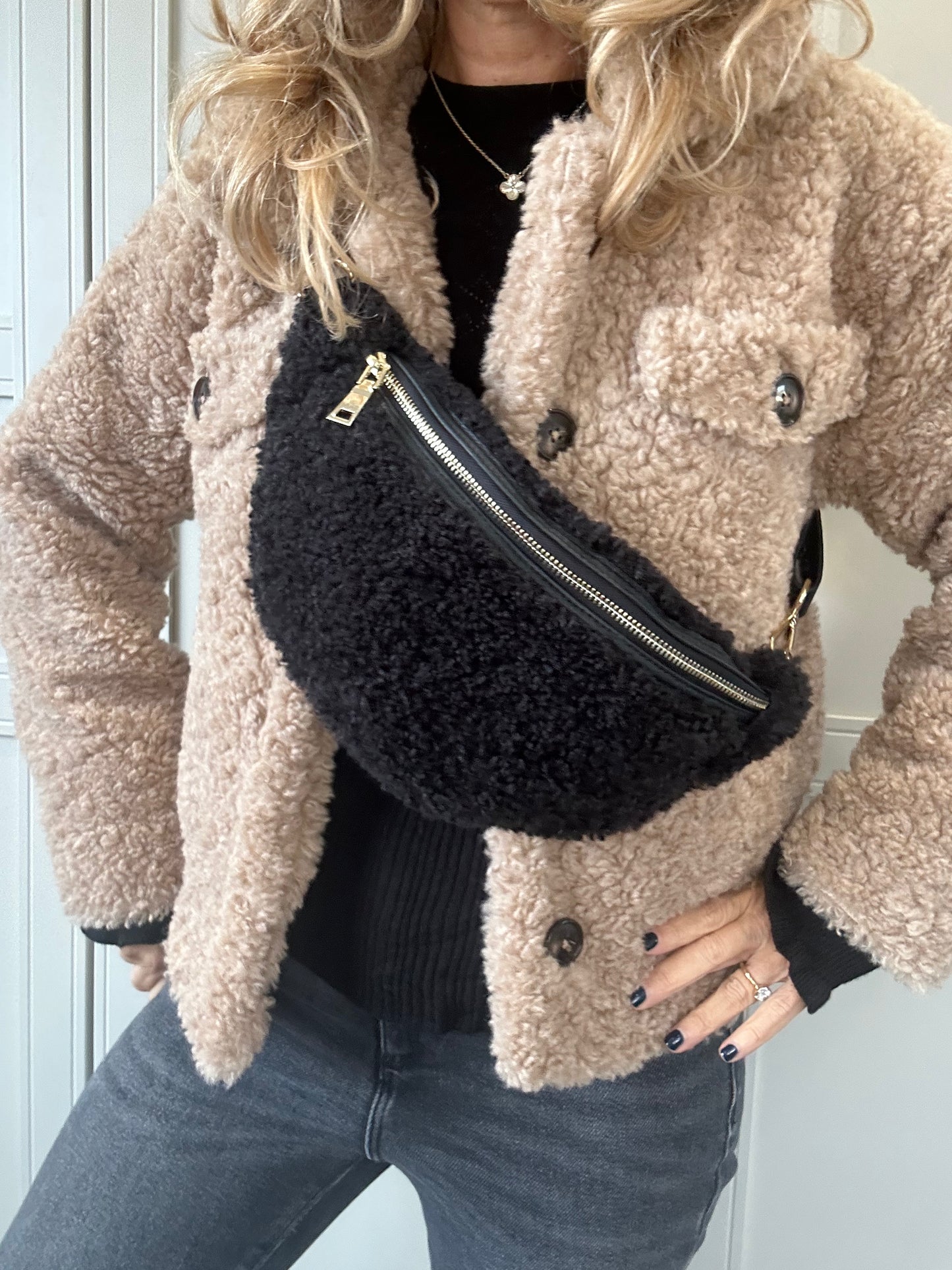 Harley Shearling Teddy Crossbody Sling Bag / Belt Bag | black