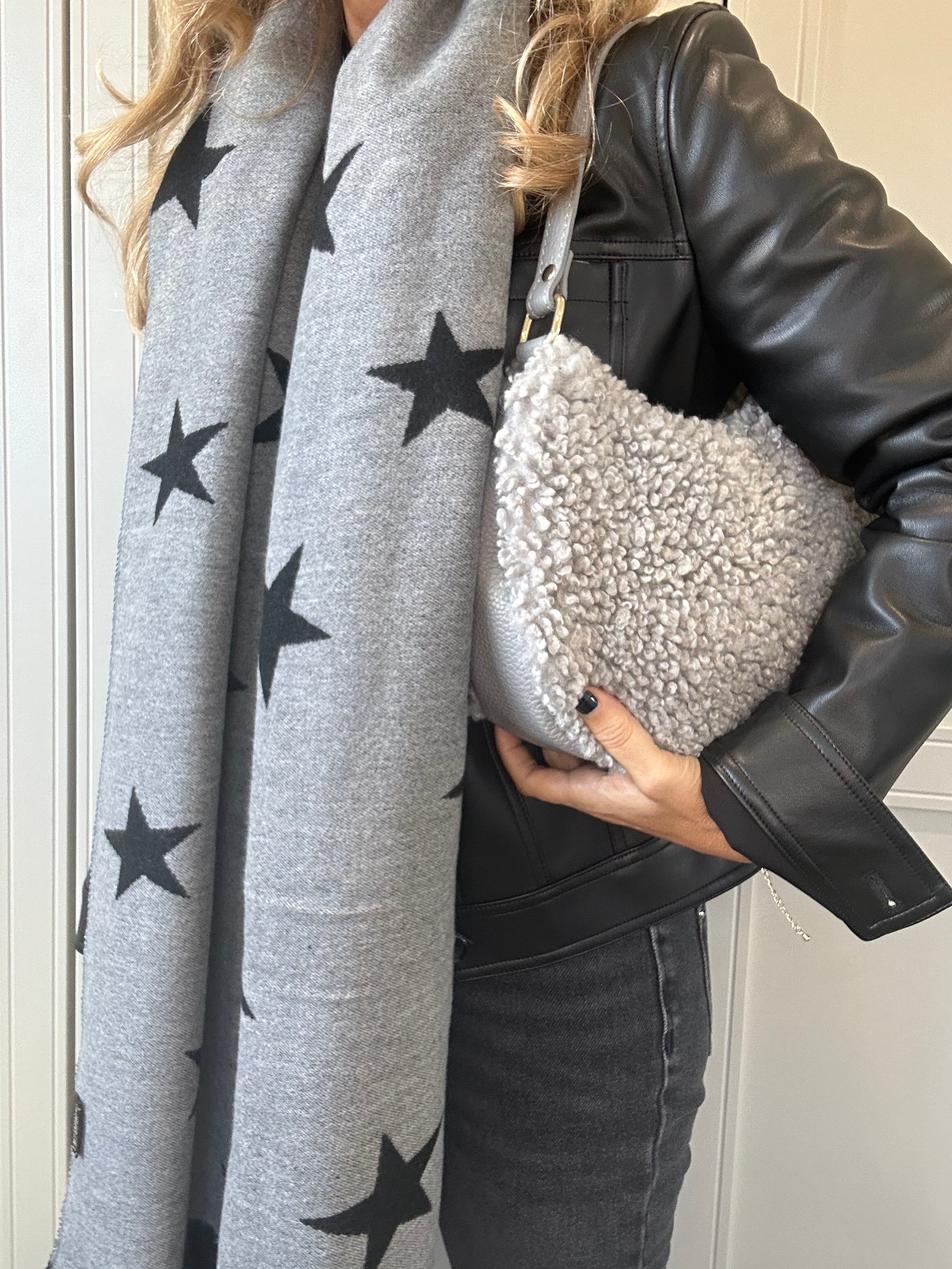 Teddy Shearling & Leather Bag | Grey