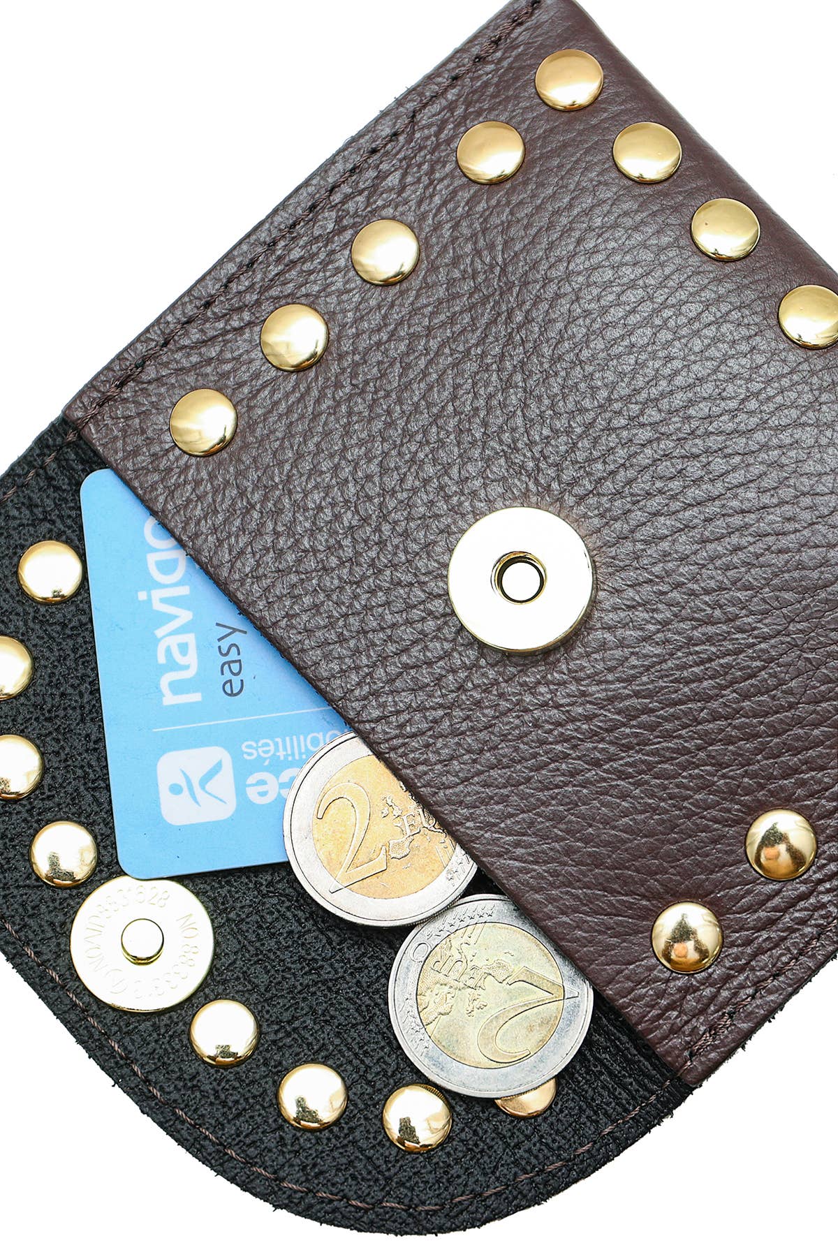 Studded Leather Purse | Chocolate