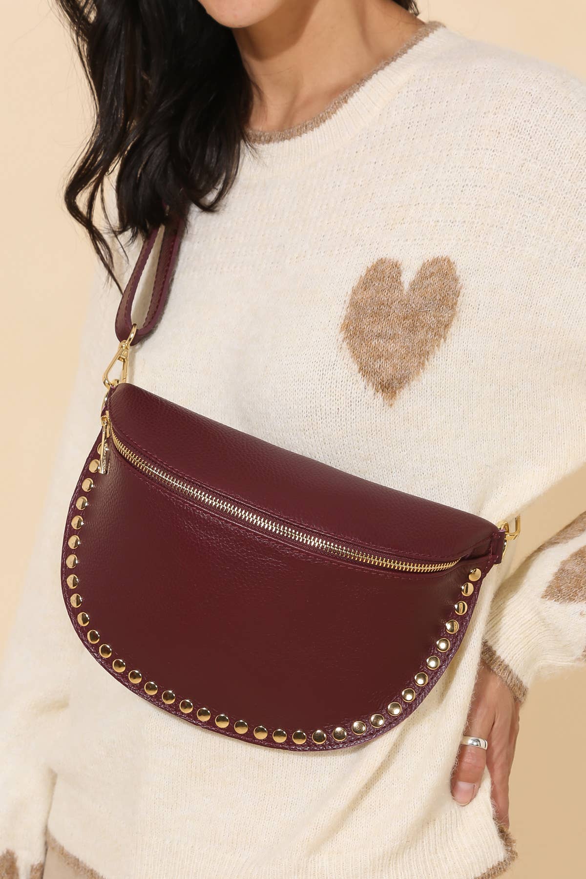 Harley Studded Leather Sling Bag | Burgundy