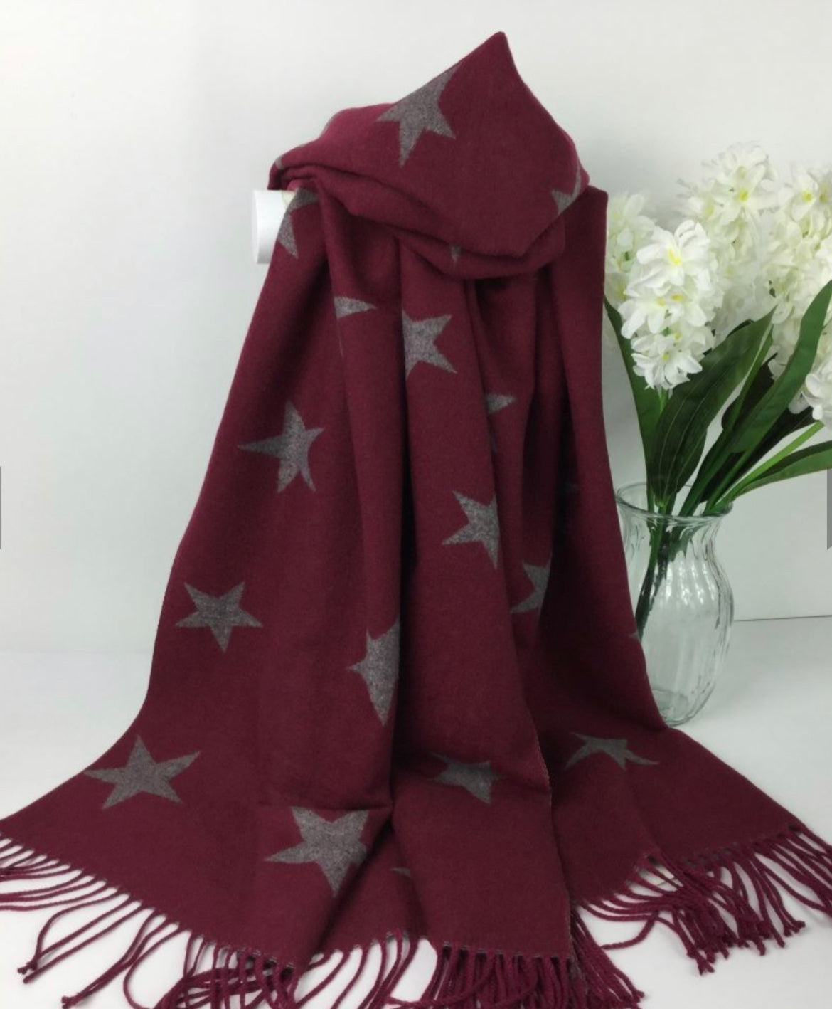 Star Cashmere Blend Reversible Scarf | Burgundy & Grey