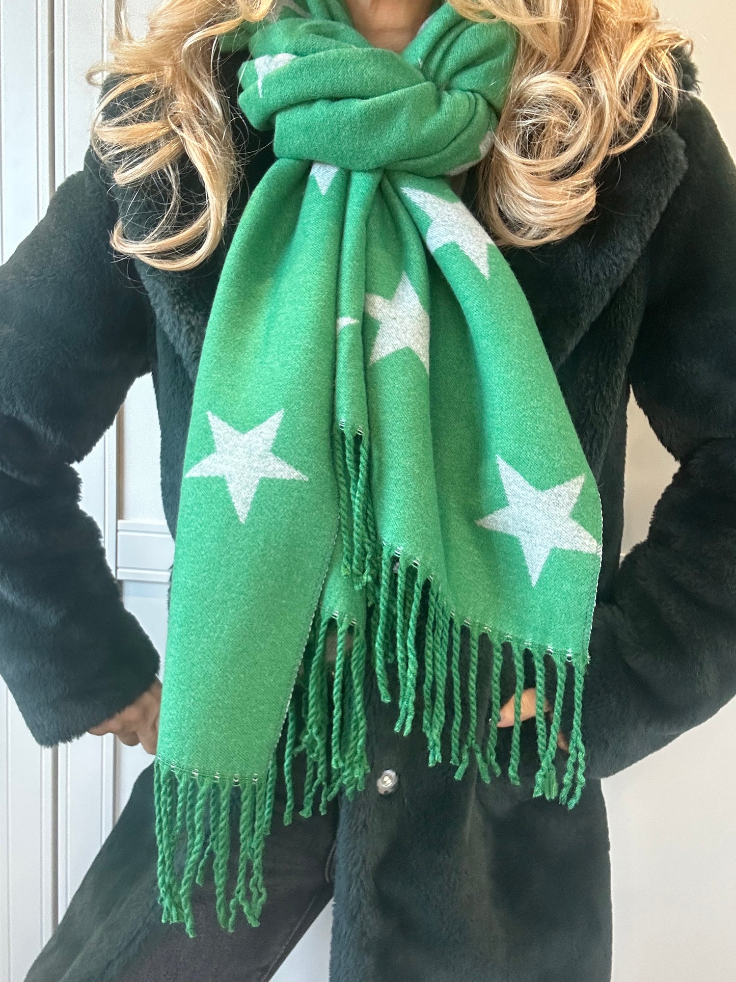 Star Cashmere Blend Reversible Scarf | Green