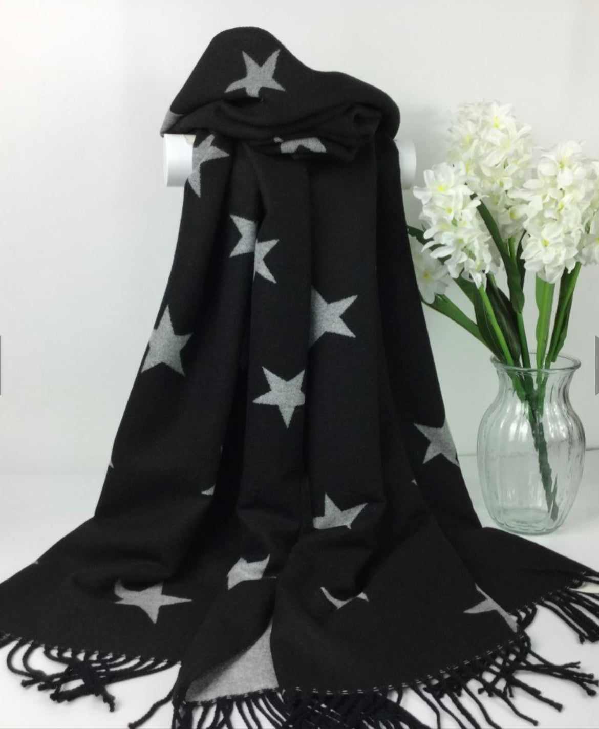 Star Cashmere Blend Reversible Scarf | Black & Grey