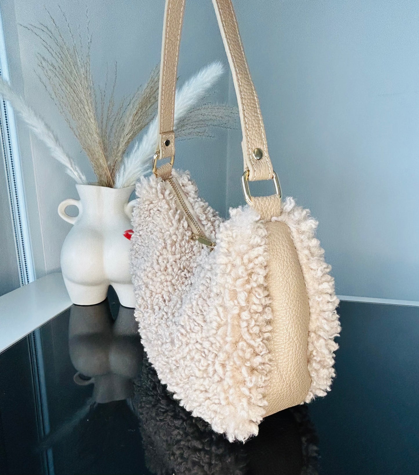 Teddy Shearling & Leather Bag | Taupe