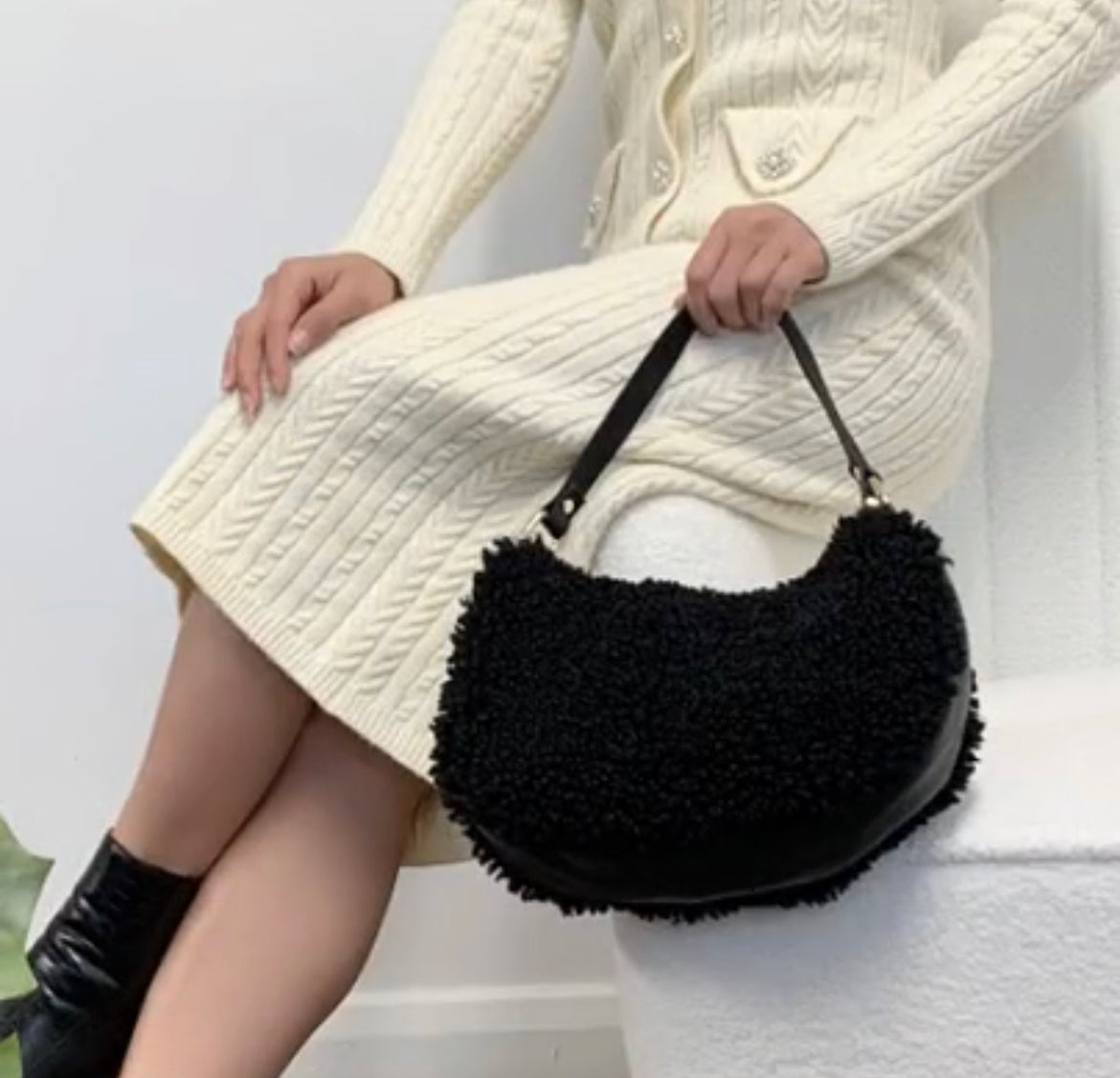 Teddy Shearling & Leather Bag | Taupe