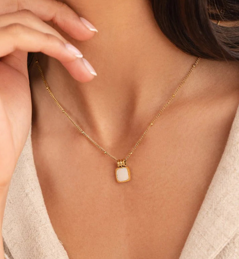 Margot Enamel Square Necklace | Black or White