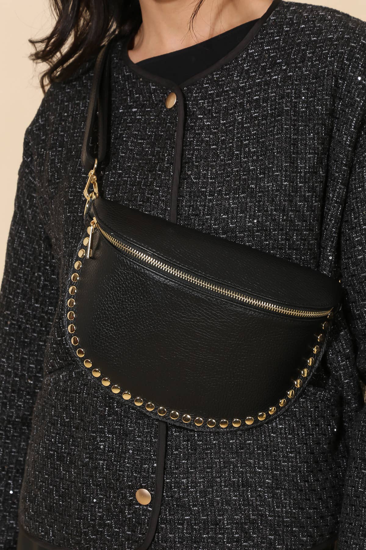 Harley Studded Leather Sling Bag | Navy
