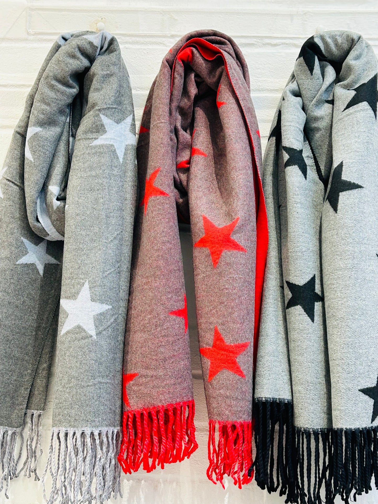 Star Cashmere Blend Reversible Scarf | Red & Grey