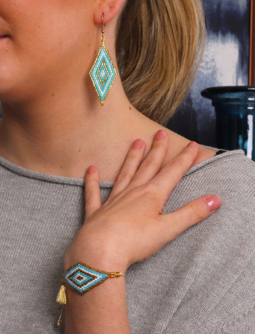 Diamond Miyuki Bead Bracelet | Turquoise & Gold