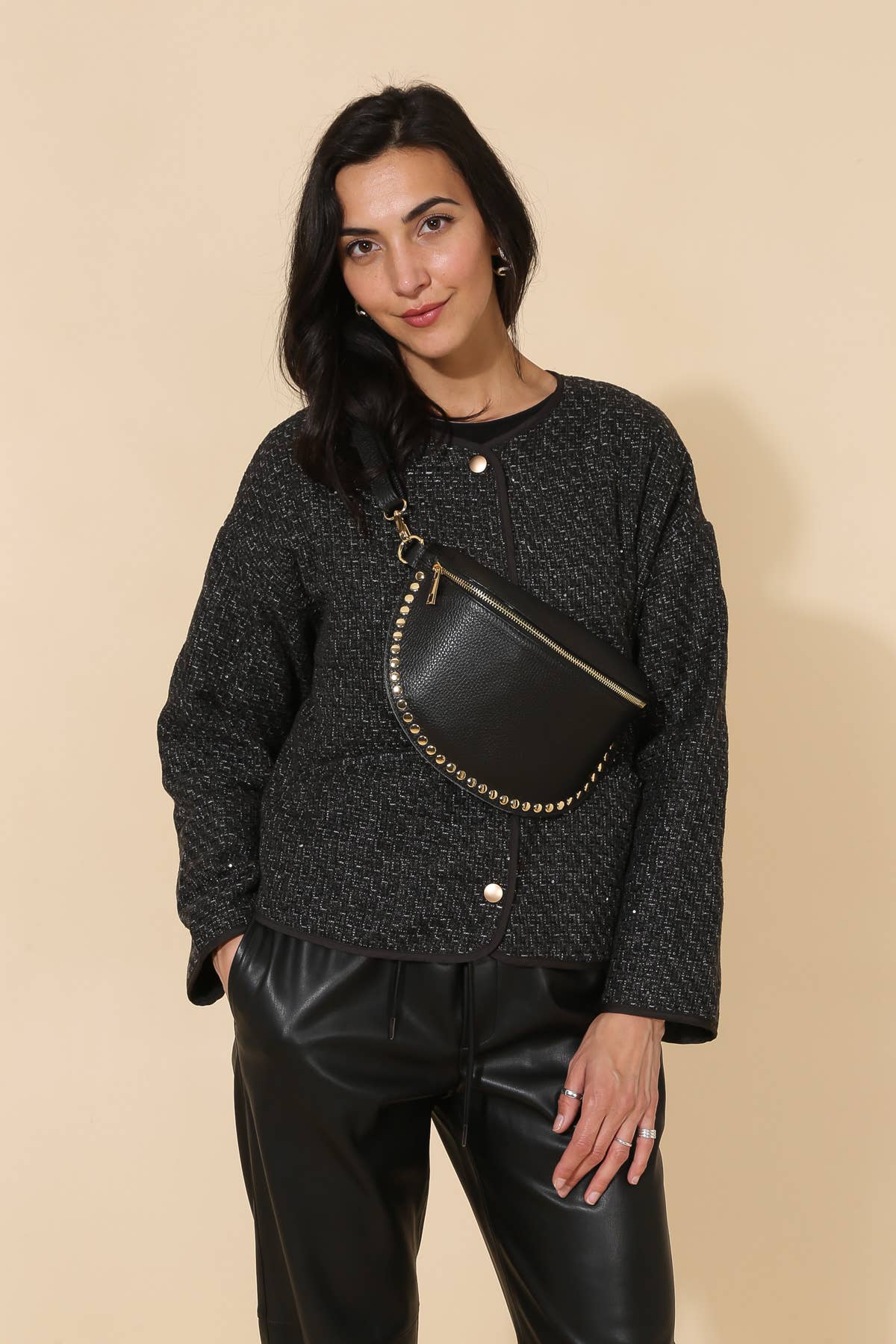 Harley Studded Leather Sling Bag | Chocolate Brown