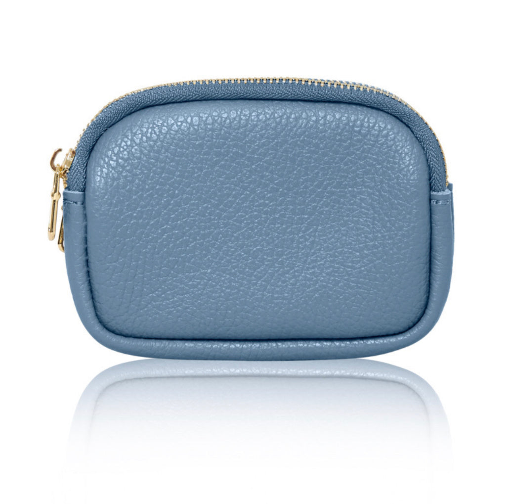 Leather Double Zip Purse | Denim Blue