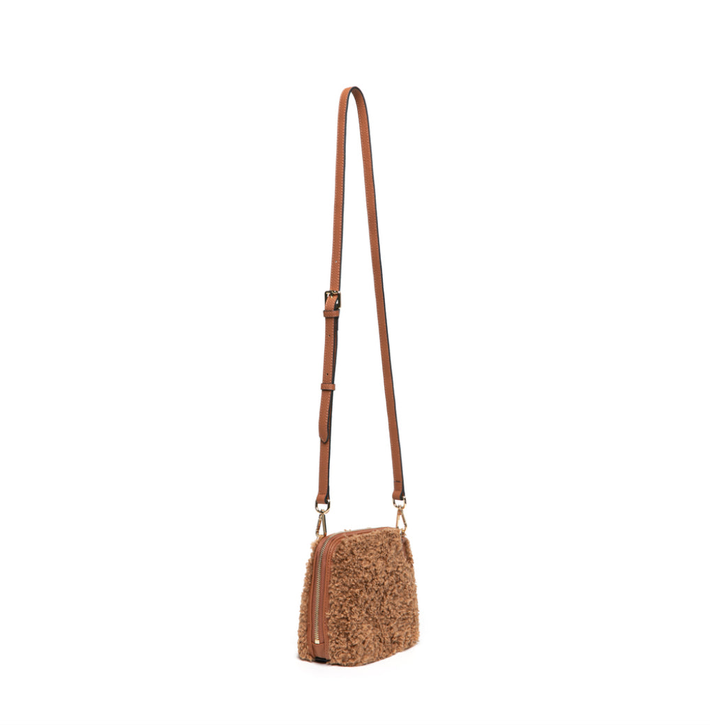 Teddy Shearling Zip Round Bag | Chocolate Brown