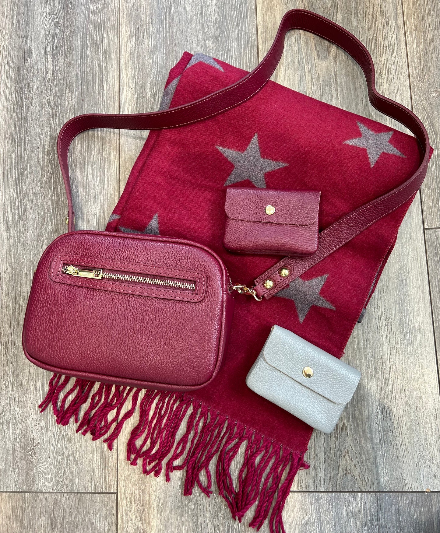 Star Cashmere Blend Reversible Scarf | Burgundy & Grey