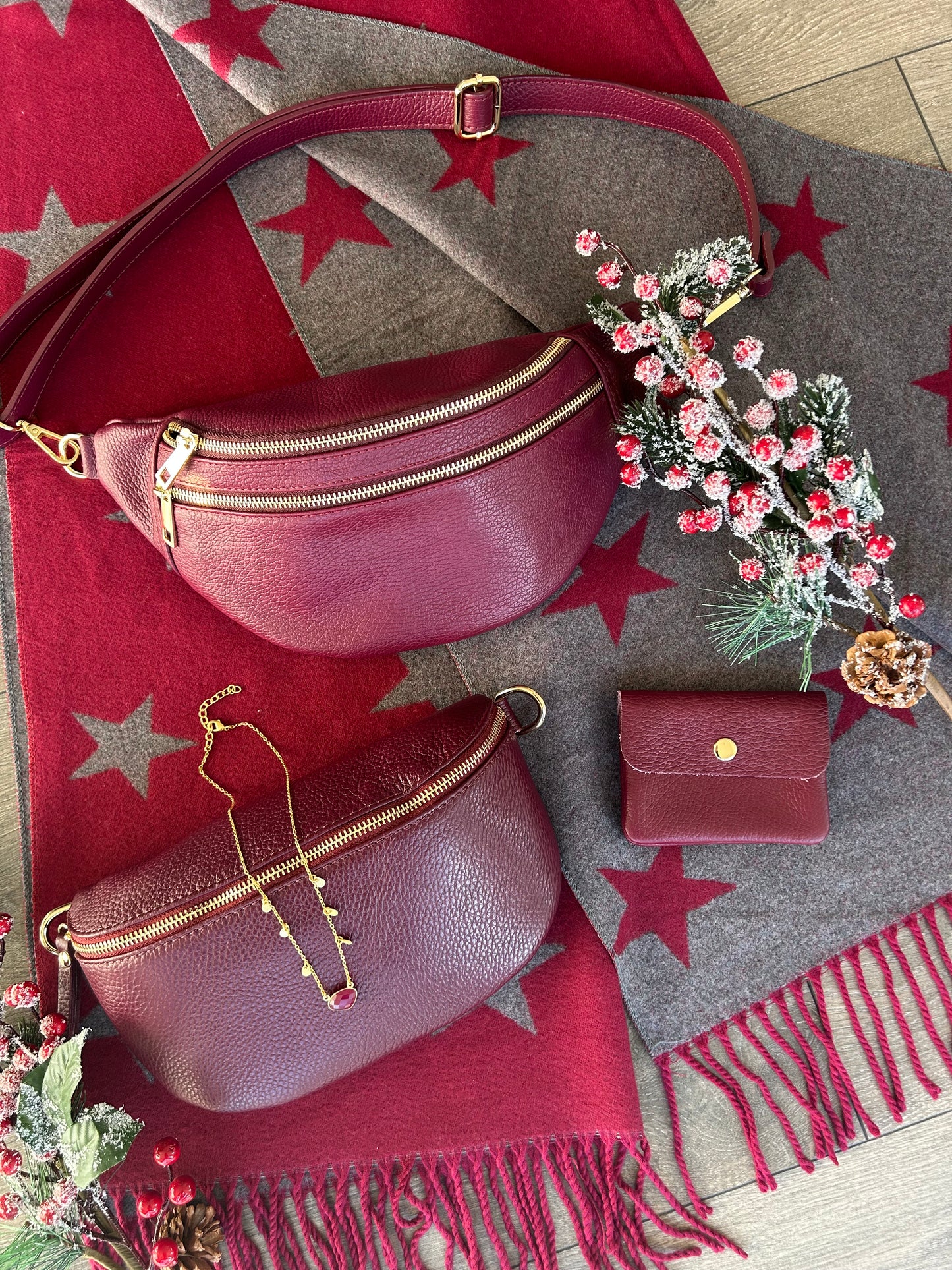 Star Cashmere Blend Reversible Scarf | Burgundy & Grey