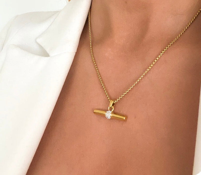 Crystal T-Bar Necklace