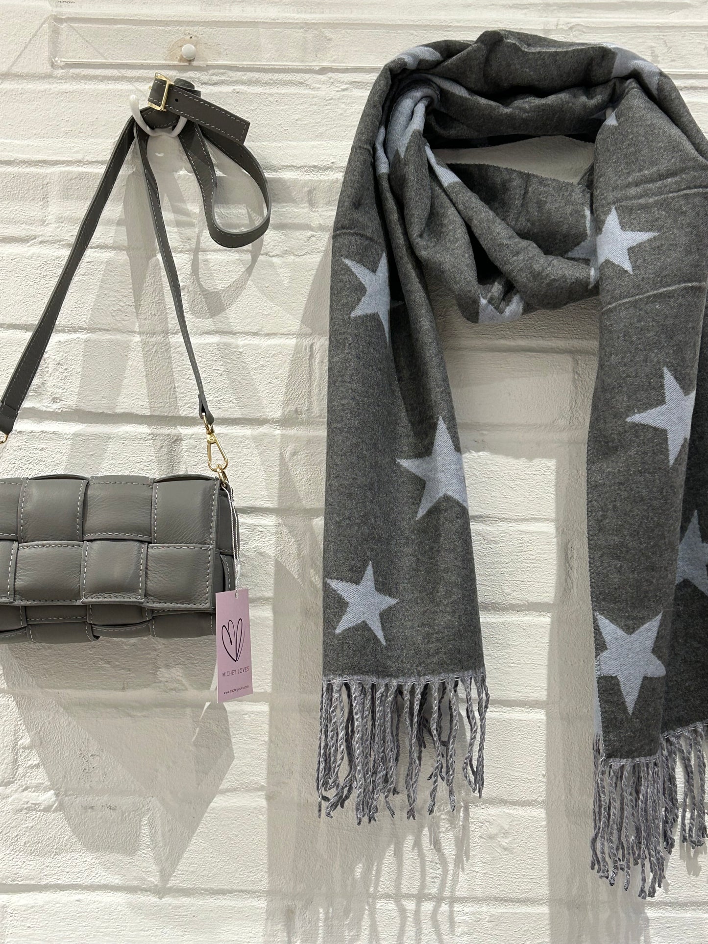 Star Cashmere Blend Reversible Scarf | Light Blue