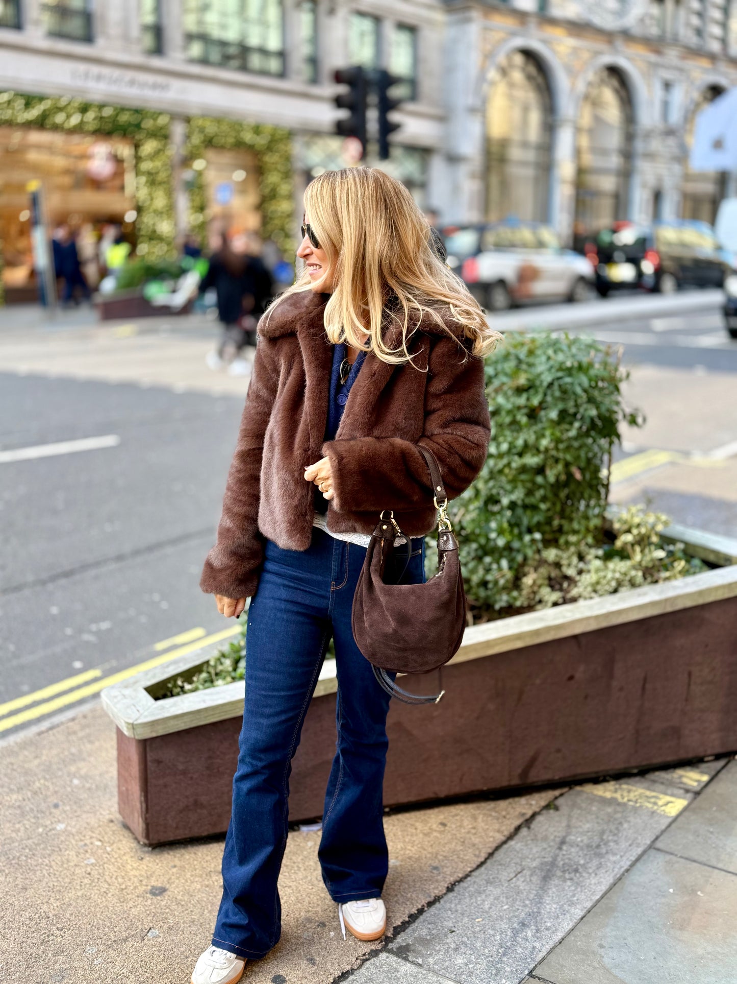 Sienna Suede Crescent Hobo Bag | Chocolate Brown