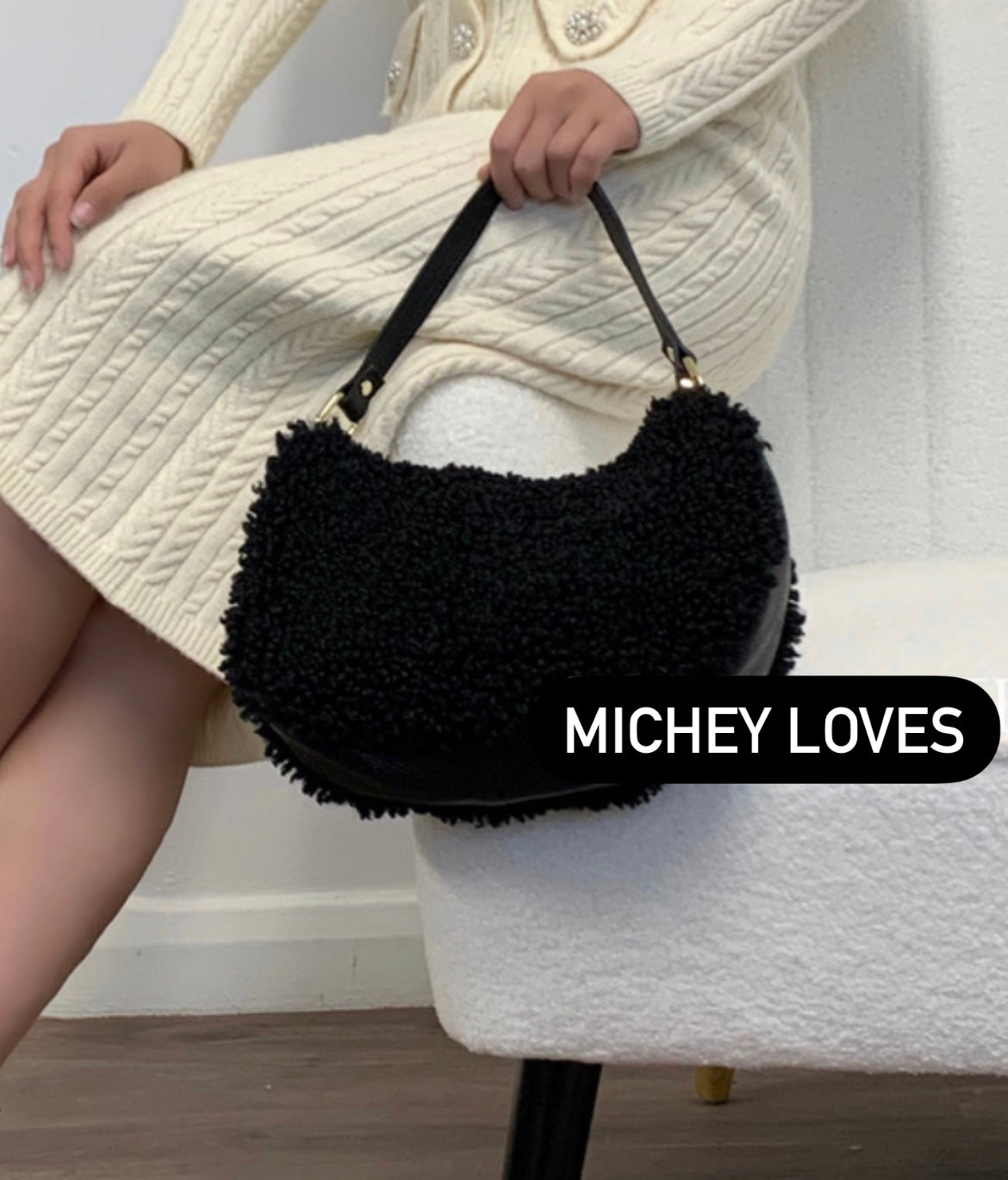 Teddy Shearling & Leather Bag | Black
