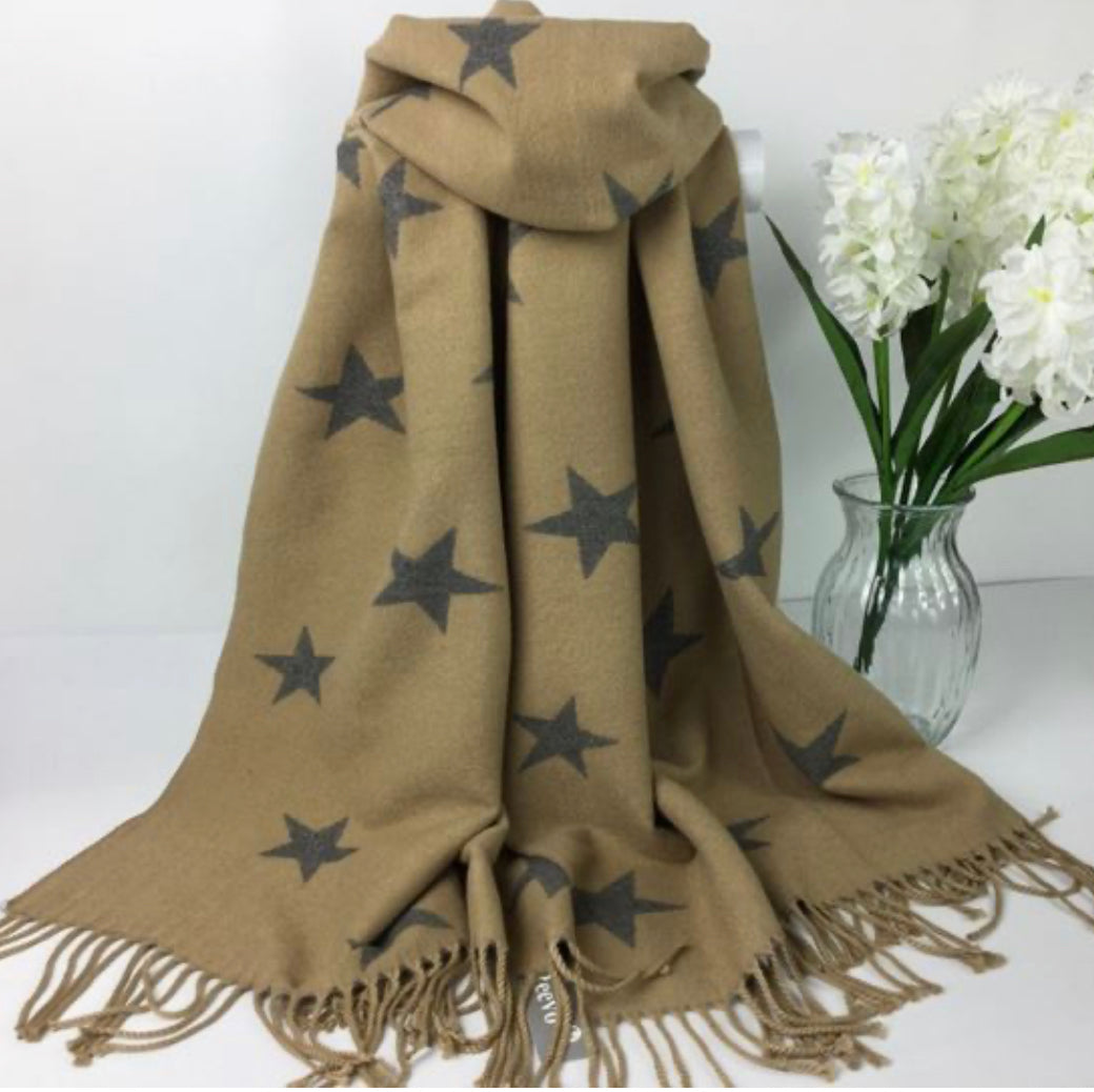Star Cashmere Blend Reversible Scarf | Camel & Grey