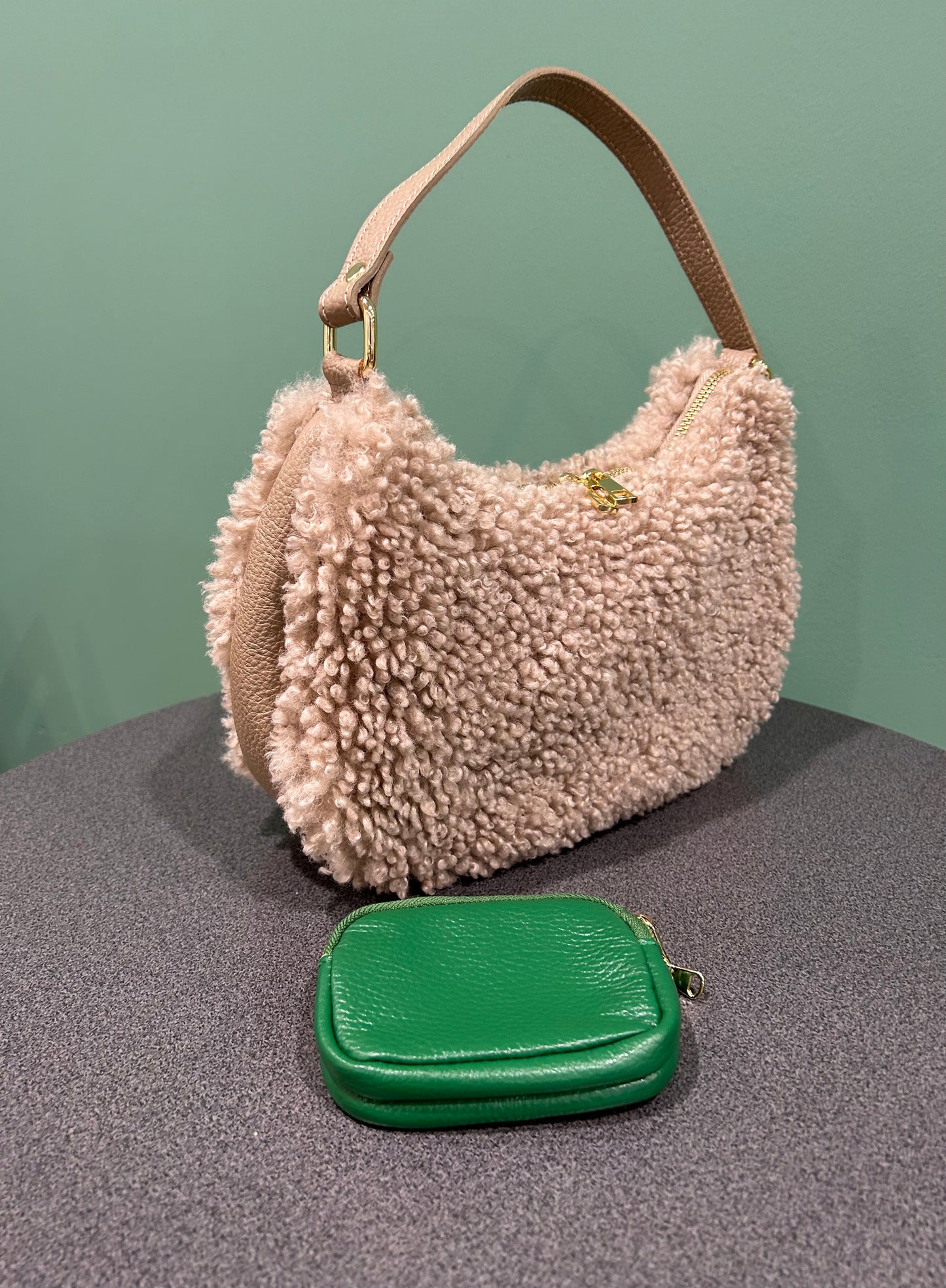 Teddy Shearling & Leather Bag | Taupe
