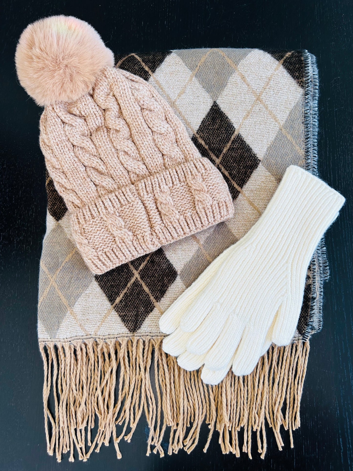 Cable Knit Fleece Lined Pom Hat | Beige