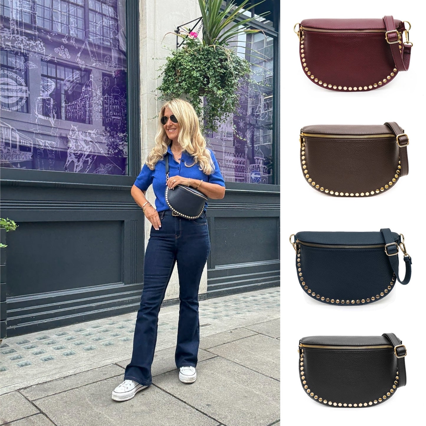 Harley Studded Leather Sling Bag | Burgundy