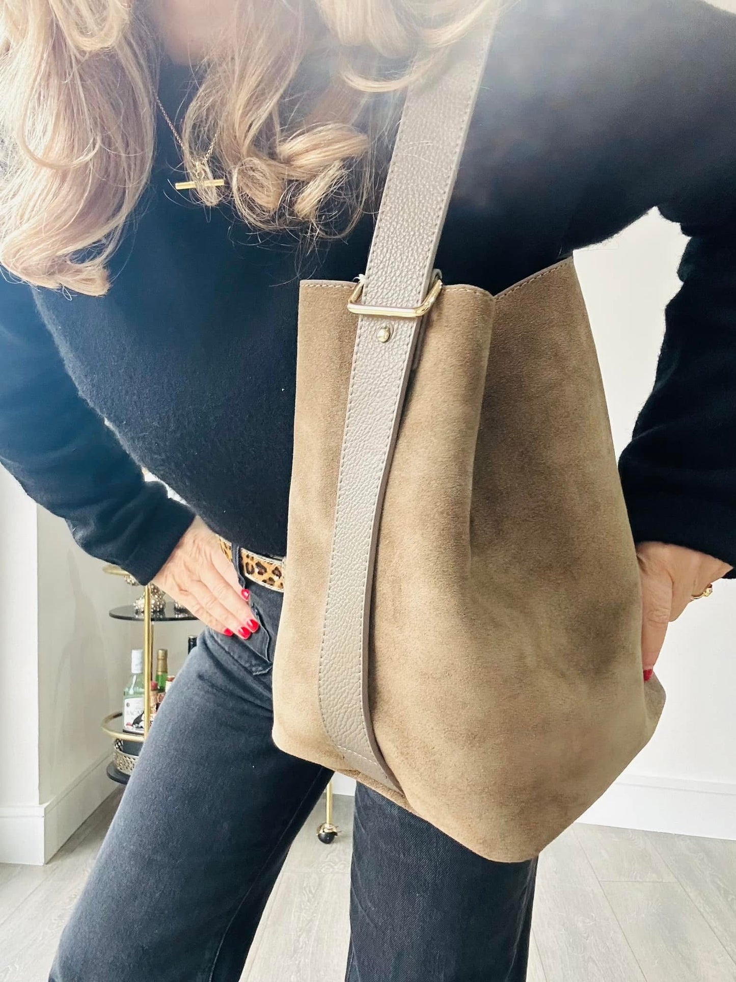 Suede Bucket Bag | Chocolate Brown