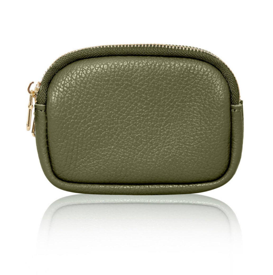 Leather Double Zip Purse | Khaki