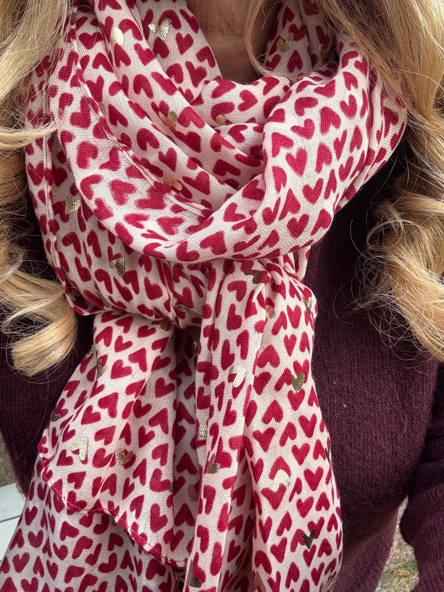 Sasha Heart Print Scarf | Berry