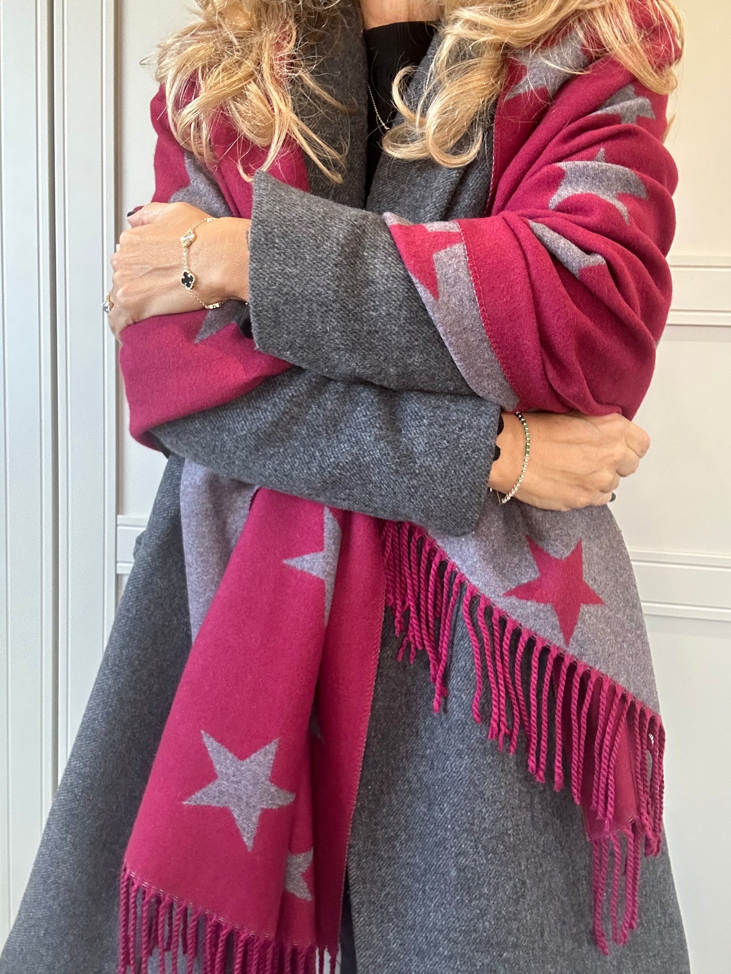Star Cashmere Blend Reversible Scarf | Burgundy & Grey