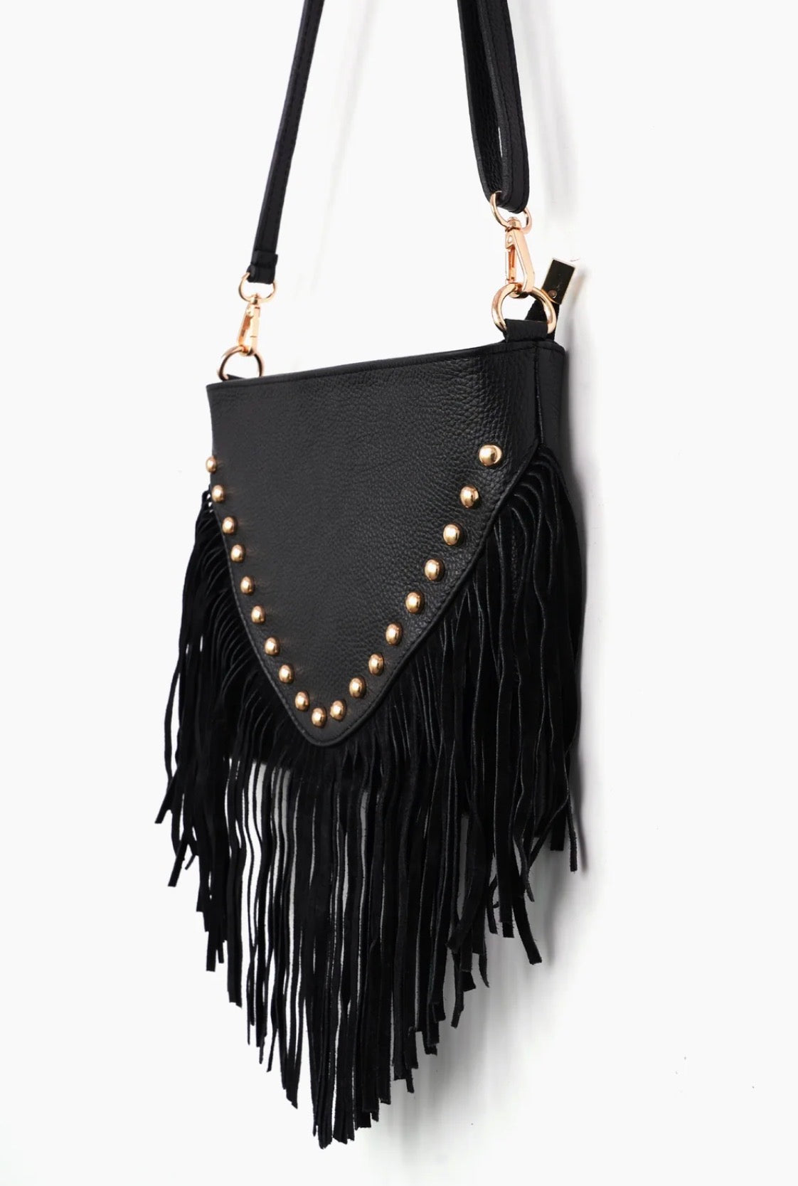 The Valentina Studded Fringe Bag | Black