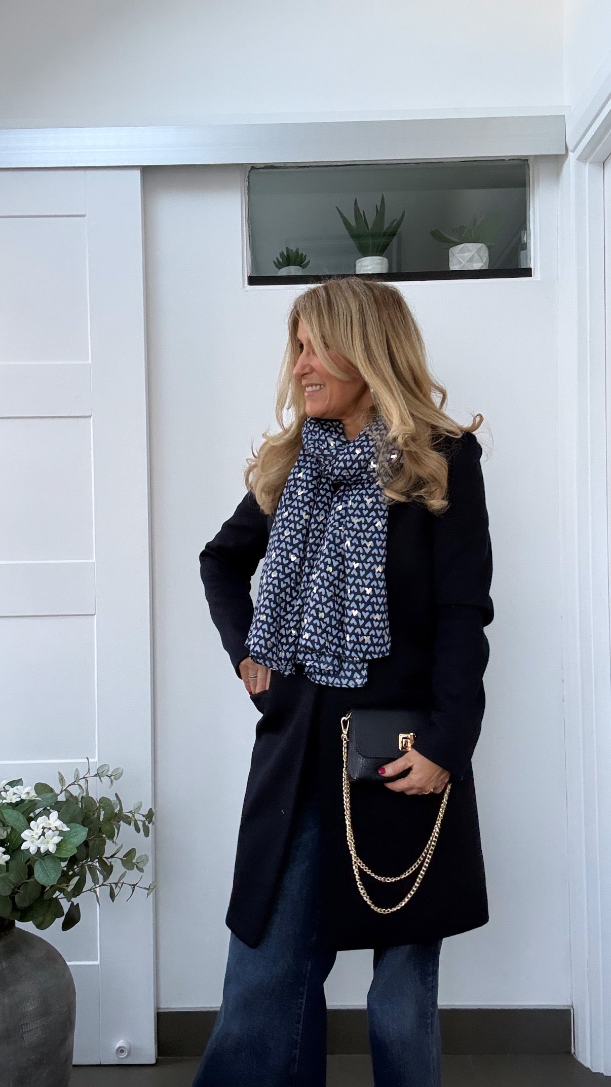 Sasha Heart Print Scarf | Navy Blue