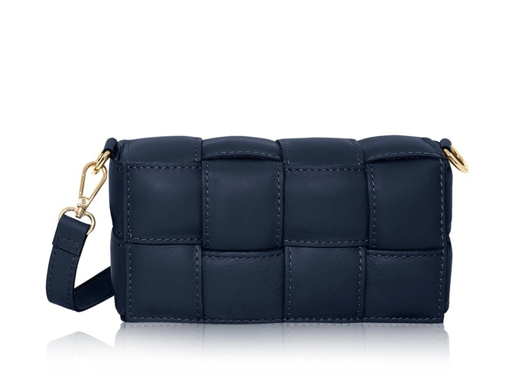 Verona Padded Woven Leather Bag | Navy