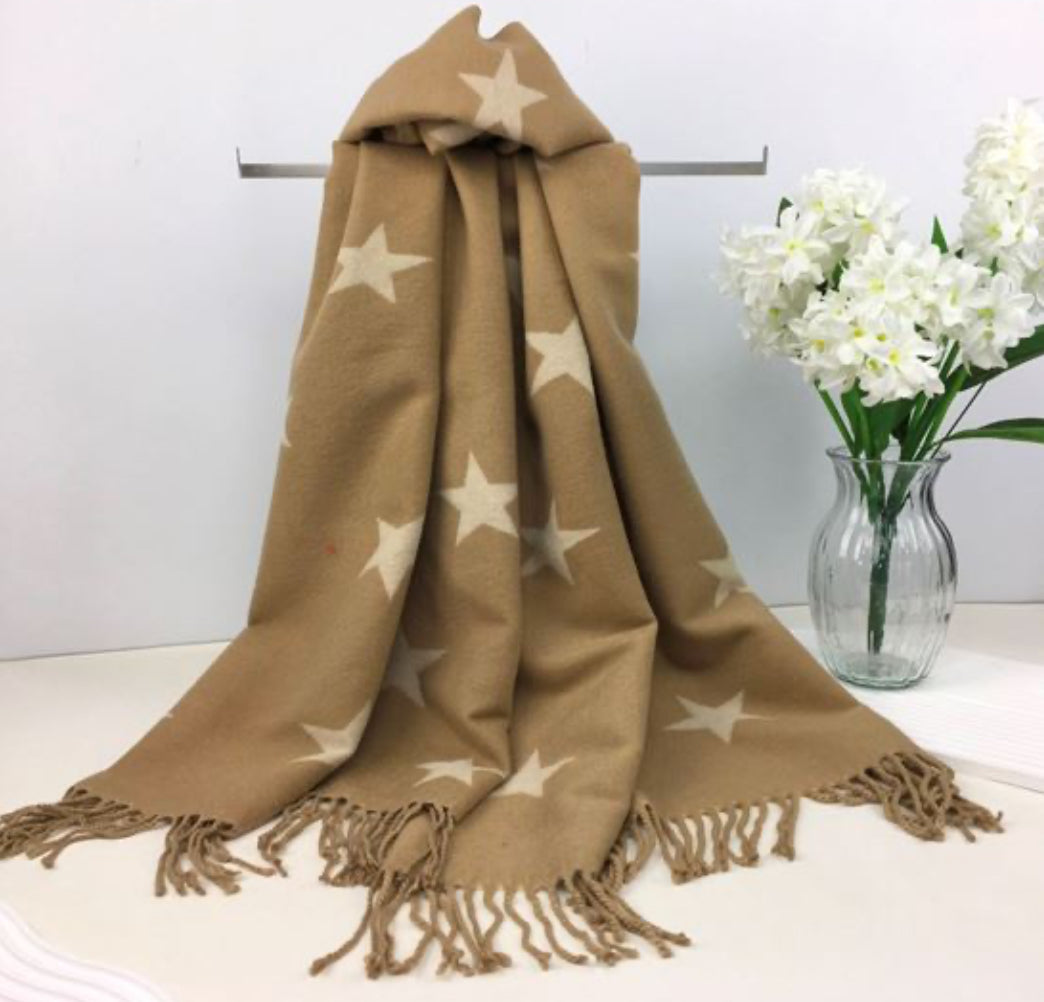 Star Cashmere Blend Reversible Scarf | Camel & Cream
