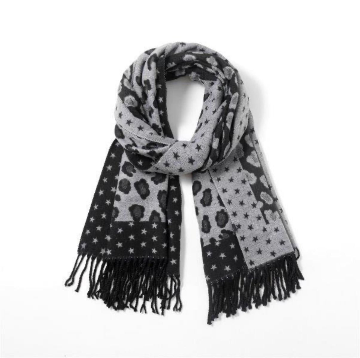 Leopard & Star Cashmere Blend Reversible Scarf | Black & Grey