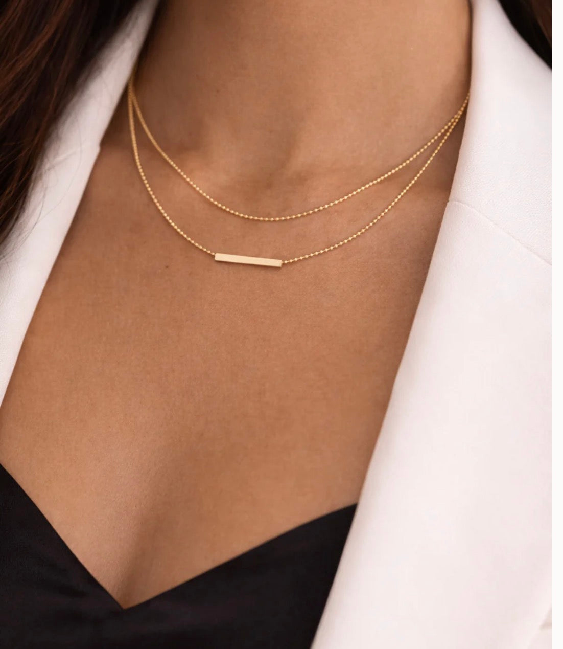 Twin Ball Chain Bar Necklace