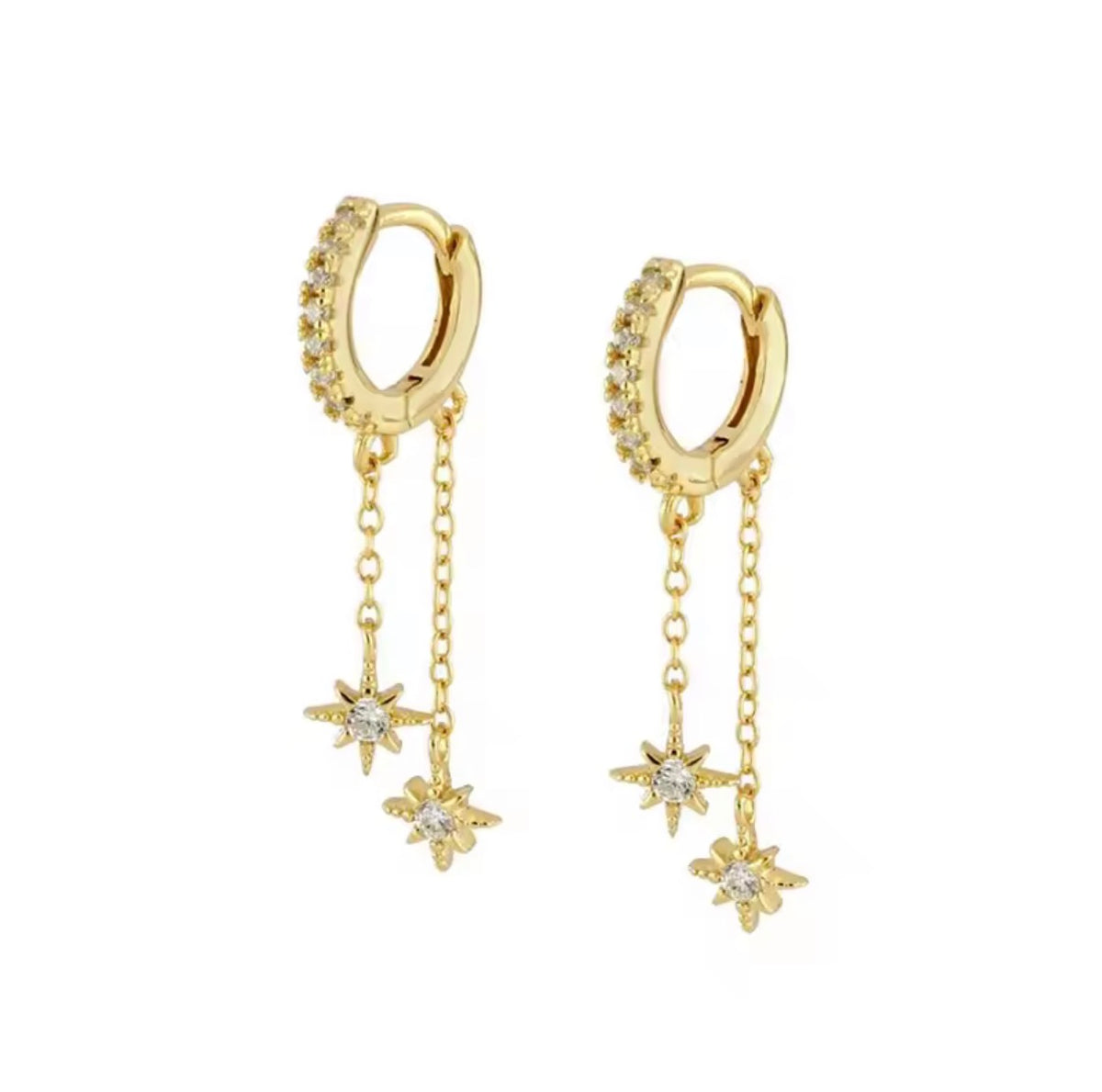 Crystal Star Drop Hoop Earrings | Gold